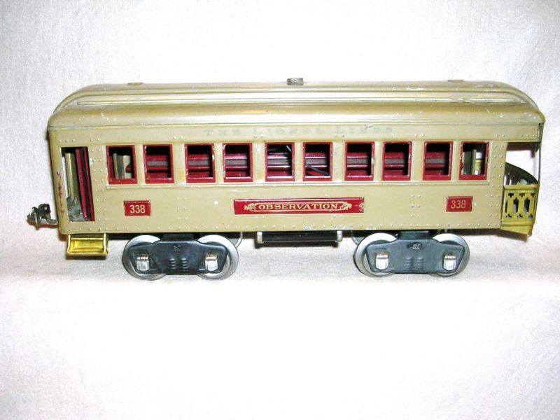 LIONEL #338 MOJAVE OBSERVATION CAR W NICKEL JOURNELS **  