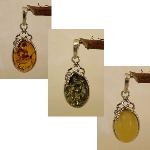 BALTIC HONEY, GREEN or WHITE AMBER & STERLING SILVER GRAPE PENDANT 