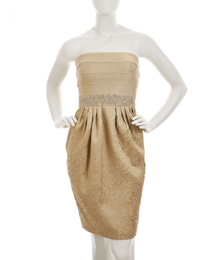 Carmen Marc Valvo Strapless Brocade Cocktail Dress  