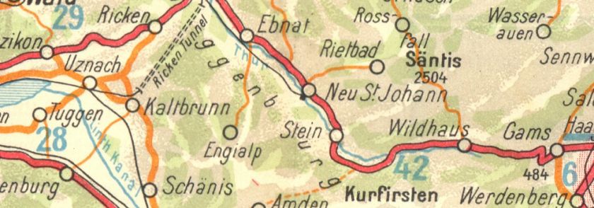 SWITZERLAND Konstanz Zurich, 1936 map  