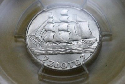 PCGS MS64 1936 Silver 2 zlotych Gdynia Seaport, Zaglowiec, Sailboat 