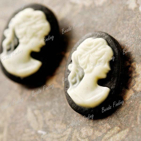 12pcs 14x10.5mm Flatback Oval Lady Portrait Cameo Resin Cabochons 