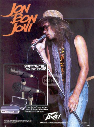 JON BON JOVI PINUP in a PEAVY microphone PRINT AD vtg 80s Hair Metal 