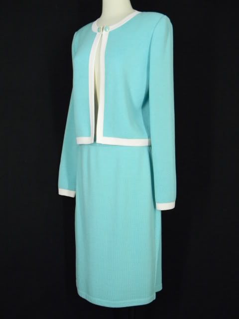 ST JOHN COLLECTION Santana Knit Skirt & Jacket Suit Sz 10/12 Aqua Blue 