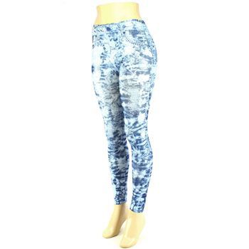 Acid Wash Leggings Stretch Skinny Jeans Faux Denim Blue  