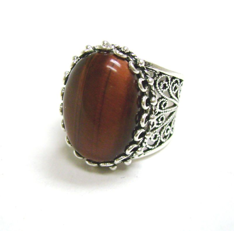 SILVER & DARK TIGERS EYE FILIGREE RING SZ 6 7 8 9 10  