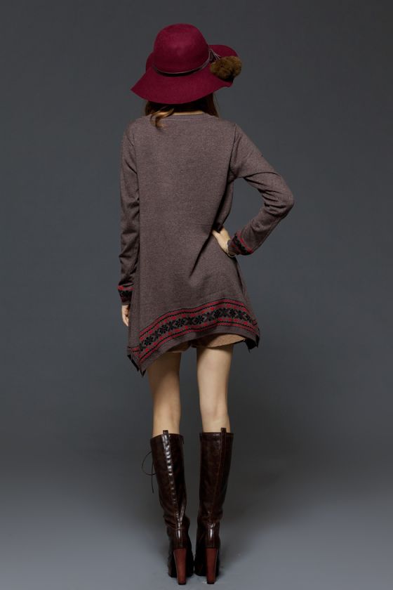 CHIC CREW NECK ASYMMETRIC LONG SWEATER DRESS 1680  