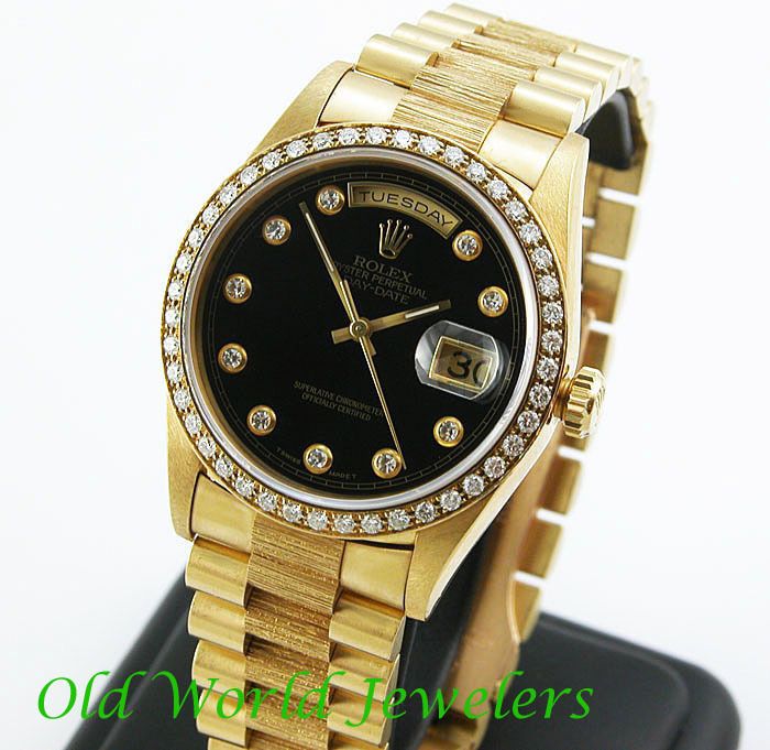 Rolex 18K President 18348 Rare FACTORY Black Onyx Diamond Dial 