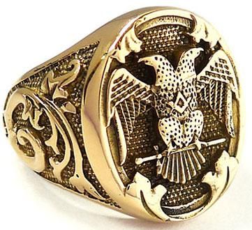 DOUBLE HEADED EAGLE EMPIRE GOLD BRASS RING 12.5   BYZANTINE ROMAN 