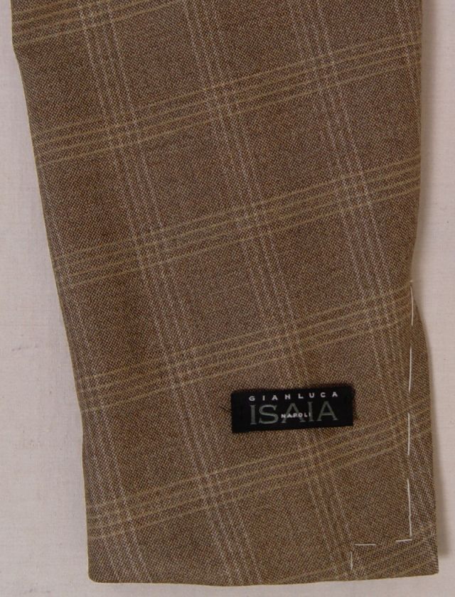 ISAIA JACKET $2595 BROWN WINDOWPANE SUPER 140s 3 BTN HANDMADE COAT 