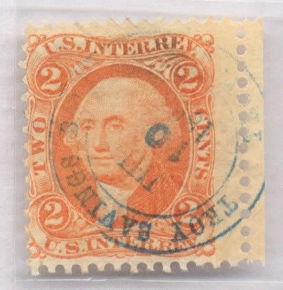 1864 R15 INTERNAL REVENUE ORANGE 2 CENT PERFORATE STAMP  