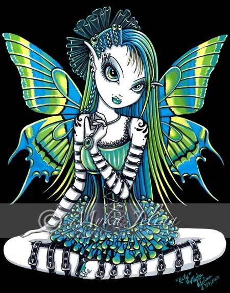 Gothic Green Tattoo Faerie Art Signed Print Fairy Katy  