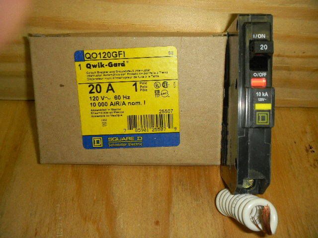 SQUARE D 20A 120V 1POLE CIRCUIT BREAKER GFI QO120GFI  