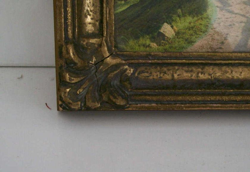 Country Road Picture In Fabulous Frame, Gilt, Antique  