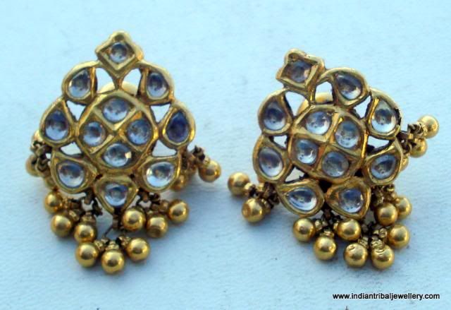 22k gold earrings ear stud kundan jewelry antique old  