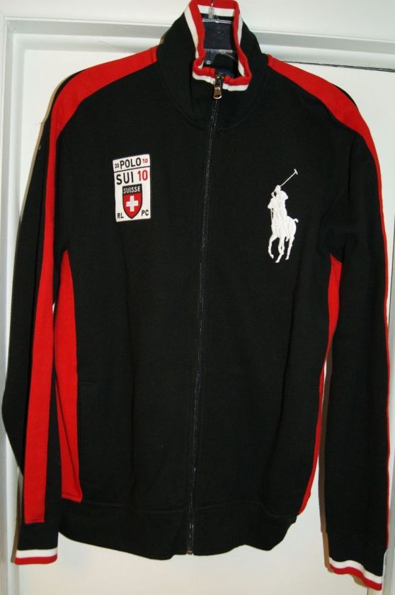   LAUREN SUISSE SWITZERLAND BIG PONY MENS FLEECE TRACK JACKET L  