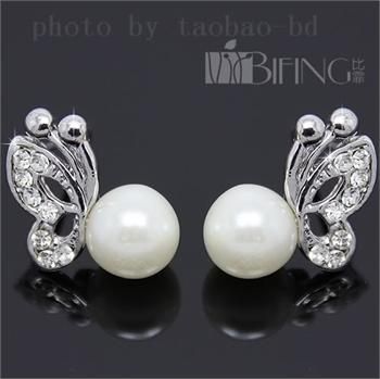 Imitation Alloy Pearl & Butterfly Wedding Stud Earrings e09 great gift 