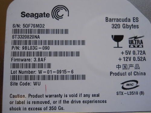 SEAGATE BARRACUDA 320GB ATA HD ST3320820NA 9BL03G 090  