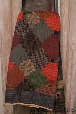 PRIMITIVE TEA STAIN LUMBER JACK QUILT THROW /WALL DECOR  