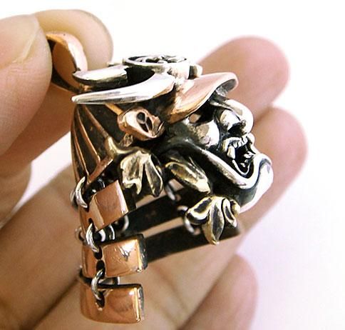 JAPANESE SAMURAI ARMOR FACE MASK COPPER SILVER PENDANT  