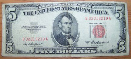 1953A Five Dollar Bill Red Seal  