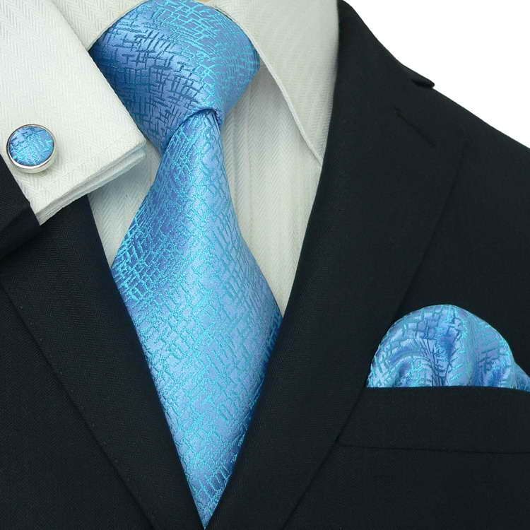 LANDISUN 542 SOLID BLUE SETTIE+HANKY+CUFFLINKS  