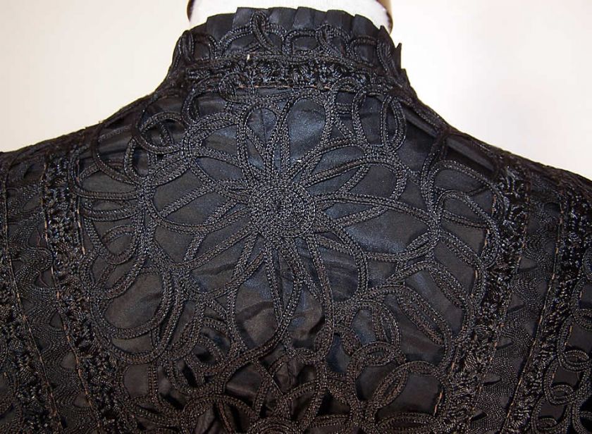 Victorian Black Silk Battenburg Tape Lace Ribbon Work Mourning Mantle 