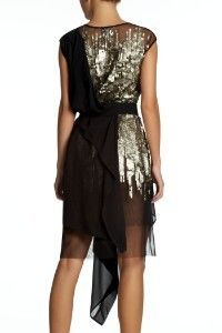   RUNWAY Black Gold Sequin Embellished Chiffon Dress XXS (NO BELT) $748