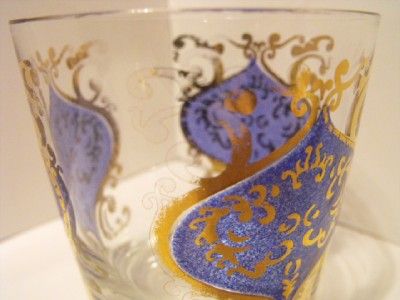   Set of 4 Colbalt Blue & Gold Glasses Tumblers Whiskey Glasses  