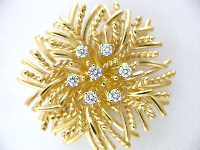 TIFFANY & CO.18K GOLD & DIAMOND SEA ANEMONE VINTAGE BROOCH / PIN 