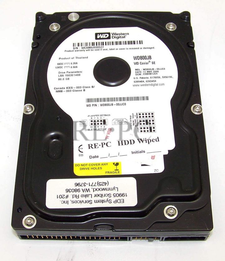 Western Digital WD800JB 80 GB 3.5 IDE Hard Drive  