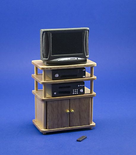 Dollhouse Miniature Modern Filled TV Stand #WCBS25  