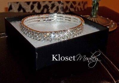   ANKLET TENNIS BRACELET CUFF 3 ROW TRIPLE RHINESTONE BLING  