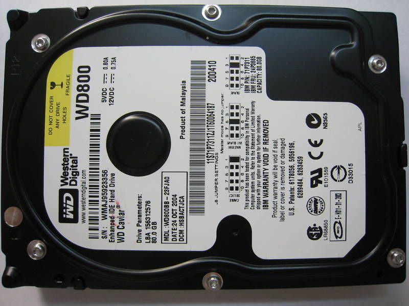 WD800 WD800BB 23FJA0 DCM HSBACTJCA 80GB IDE HDD  