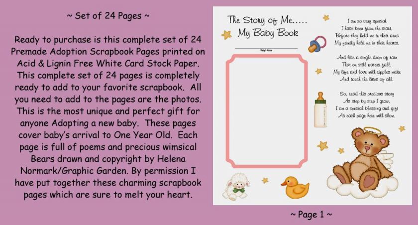 BABY GIRL PREMADE ADOPTION SCRAPBOOK ANGEL BEAR PAGES  