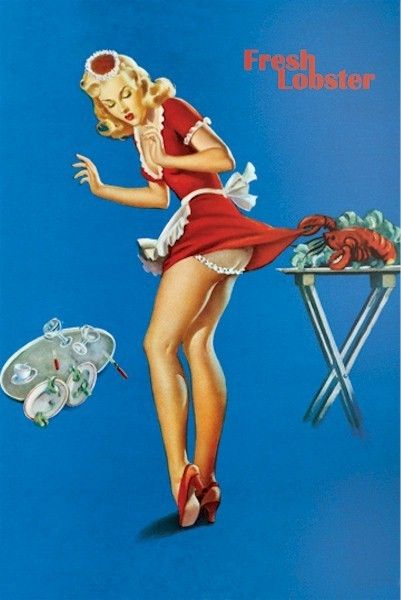 PINUP POSTER ~ FRESH LOBSTER LIFTING WAITRESS SKIRT  