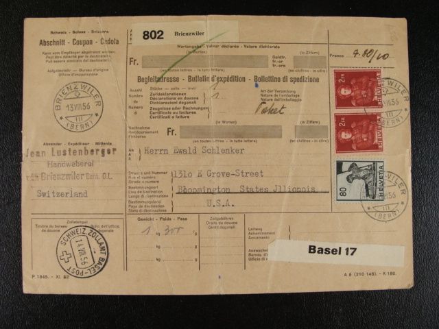 1956 Switzerland Visa/Passport  