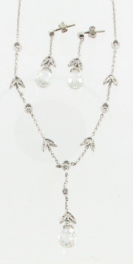 VINTAGE STERLING CRYSTAL BRIOLETTE & RHINESTONE NECKLACE EARRINGS