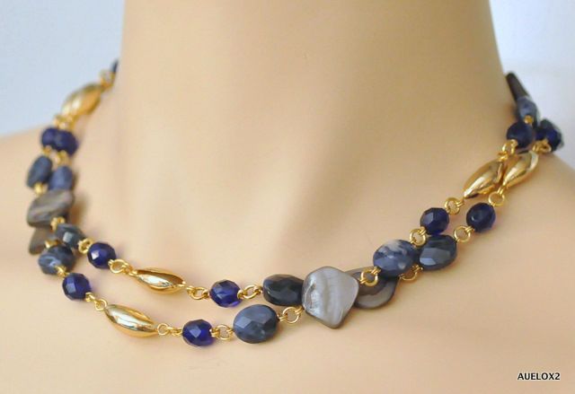 Magnificent New AMARO Gold Blue Gemstone 36 chain necklace  