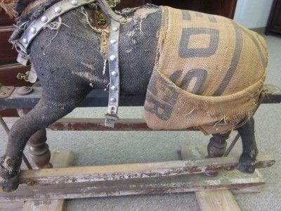 Antique Victorian Burlap Rocking Horse  