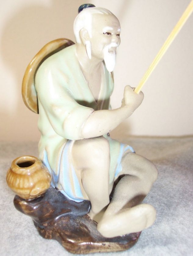 Shiwan Artistic Factory China Chinese Mud Man Men Sitting Figurine 