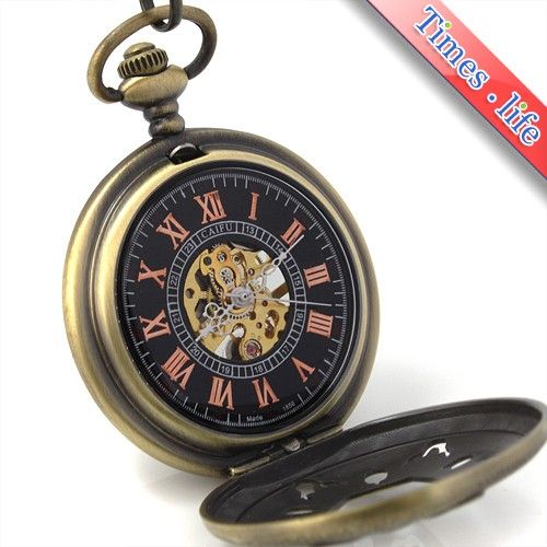 Hollow Copper Mechanical Pocket Watch Mens Vintage Skeleton Rome NEW 