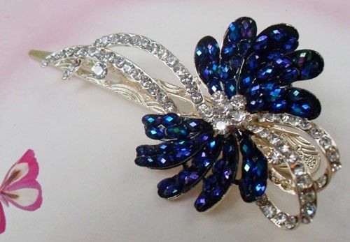 CLEAR SWAROVSKI CRYSTAL BIG FLORAL HAIR BARRETTE CLIP 2  