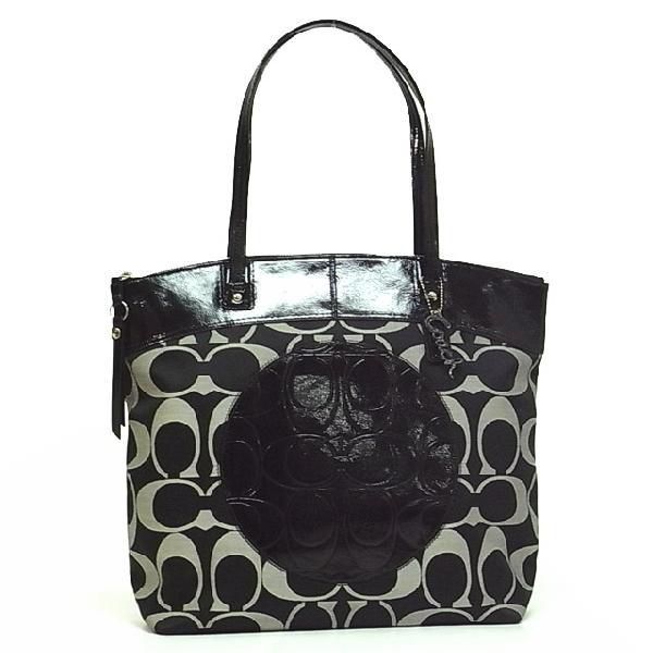   COACH 18335 BLACK WHITE LAURA SIGNATURE TOTE BAG PURSE HANDBAG  