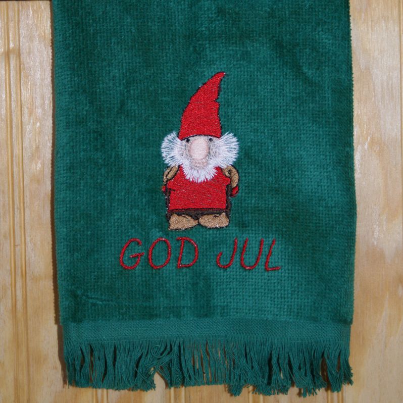 Scandinavian Gnome Tomte God Jul Embroidered Towel  