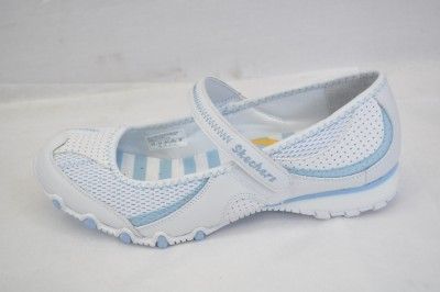 SKETCHERS BIKERS SURREAL (BBZ) WHITE/LIGHT BLUE MARY JANE 8.5  