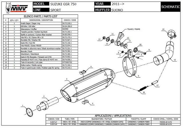 Exhaust MIVV SUONO CARBON SUZUKI GSR 750 2011 2012 GSR750 Silencers 