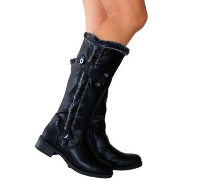   Buttons Rivets Detail Knee High Flat Rider Boots Black AllSz  