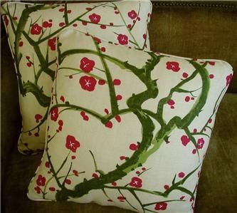 Clarence House Linen Fabric Custom Designer Throw Pillows New 2 Red 