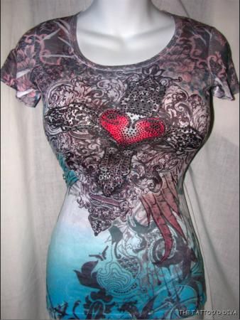 VOCAL WICKED FAUX Lace Scroll ROYAL BURNING HEART RHINESTONES Tattoo 